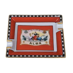 Elie Bleu Small Porcelain Flor De Alba Ashtray (2 Cigar Rest) - Red