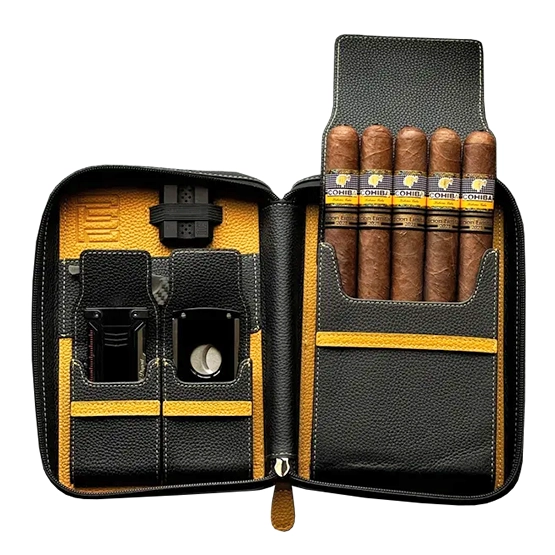 Project Carbon Black & Mustard Leather Travel Case - 5 Cigars - Image 3