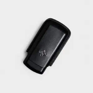 Alestimo Black and Black Leather and Metal Cigar Case - 2 Toro