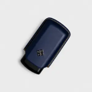 Alestimo Blue and Black Leather and Metal Cigar Case - 2 Toro