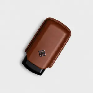 Alestimo Brown and Black Leather and Metal Cigar Case - 2 Toro