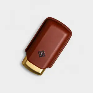 Alestimo Brown and Gold Leather and Metal Cigar Case - 2 Toro