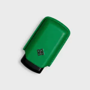 Alestimo Green and Black Leather and Metal Cigar Case - 2 Toro