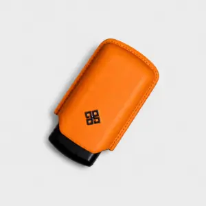 Alestimo Orange and Black Leather and Metal Cigar Case - 2 Toro
