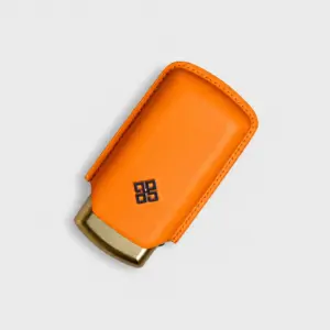 Alestimo Orange and Gold Leather and Metal Cigar Case - 2 Toro