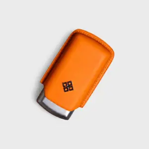 Alestimo Orange and Silver Leather and Metal Cigar Case - 2 Toro