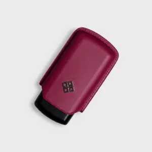 Alestimo Red and Black Leather and Metal Cigar Case - 2 Toro